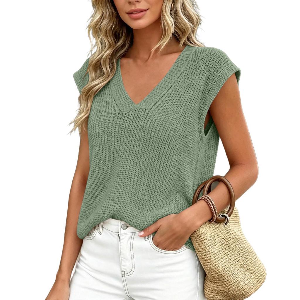 2026 Summer Thin Knit V-Neck Sleeveless Cardigan Vest, Customizable
