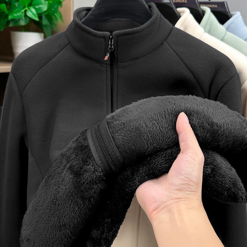 

Winter Fleece Zip-Up Hoodie with Stand Collar, Unisex Thick Velvet Cardigan XL