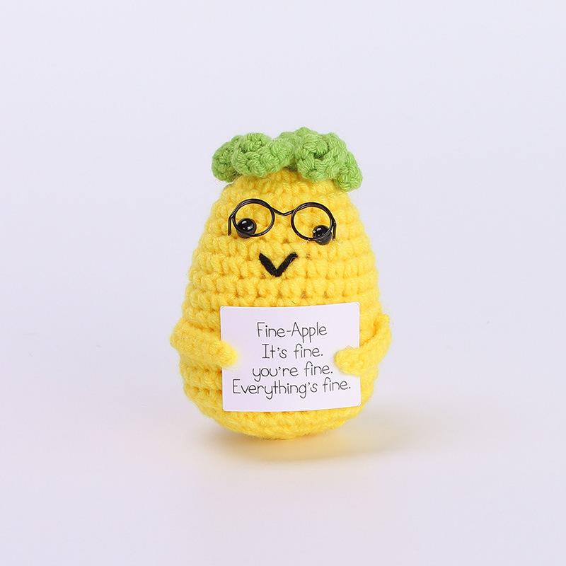 Funny Crochet Positive Energy Shark Doll with Card Home Room Decoration Handmade Wool Knitted Bee Ornament Christmas Party Gift