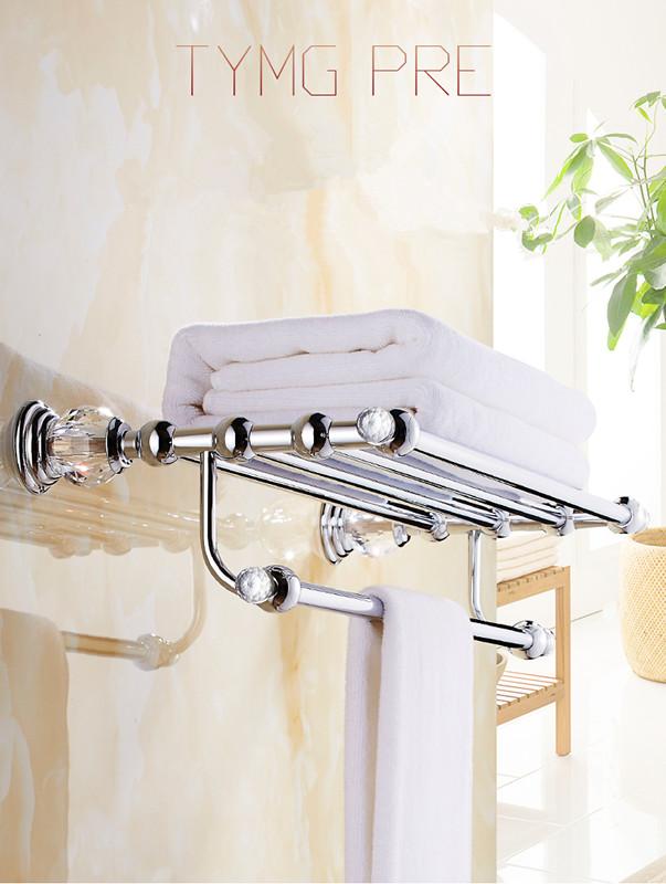 High Quality Brass and Crystal Bathroom Towel Rack Gold Towel Holder Hotel Home Bathroom Storage Rack Rail Shelf