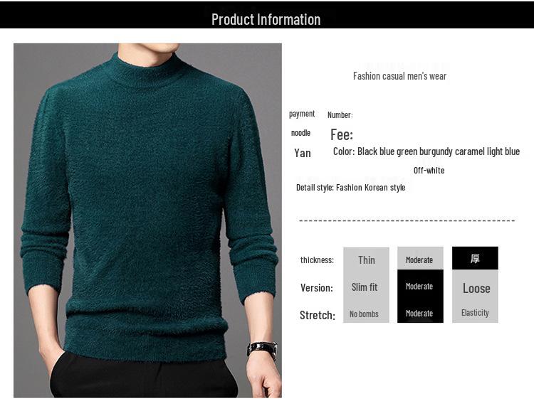 Pánský svetr z tlustého zimního norkového kašmíru s polovyvýšeným límcem a sametovou podšívkou