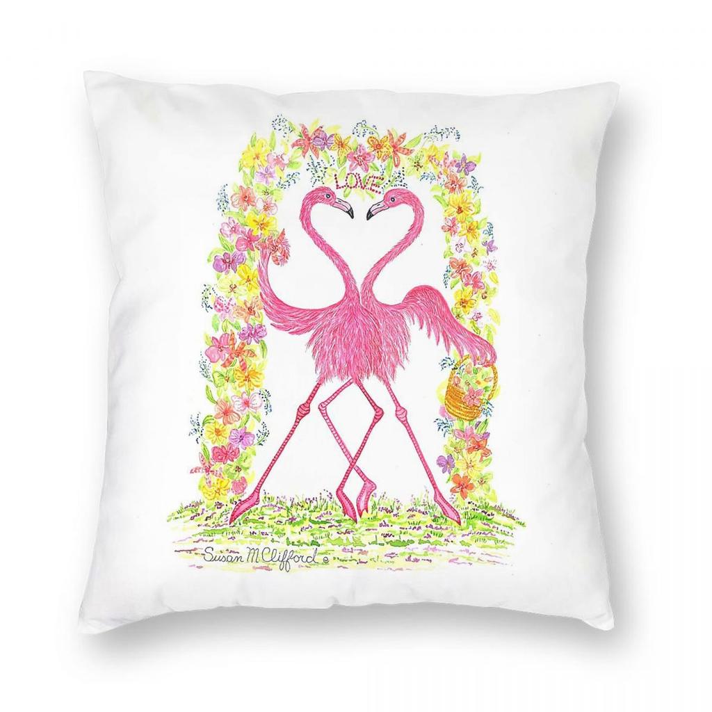 Quirky Flamingos In Love Pillowcase Polyester Linen Velvet Creative Zip Decorative Throw Pillow Case Car Cushion Cover Wholesale