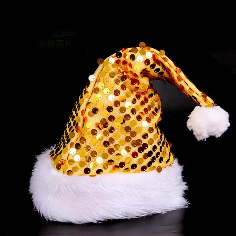 Christmas Santa Hats with Furry Brim Caps New Year Party Cosplay Accessories