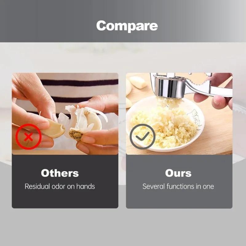 Stainless Steel Garlic Press Masher Squeezer 4-in-1 Garlic Press Crusher Multifunction Garlic Crusher Manual Press Grinding Tool