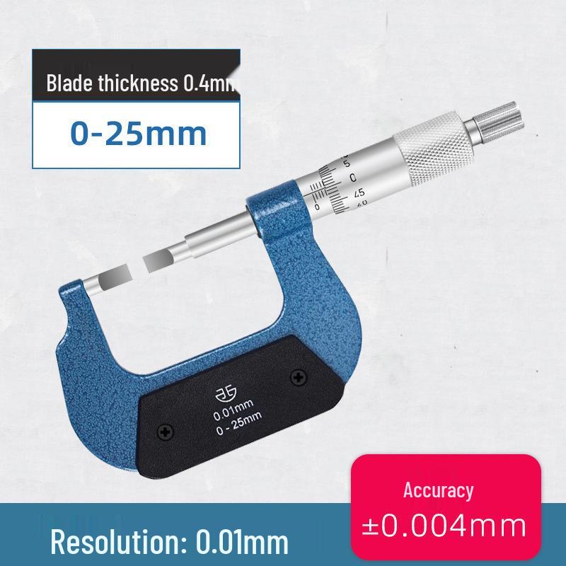 Blue Blade Helical Micrometer, 0-50mm Range, Knife Edge Keyway, 0.75mm Thin Sheet Precision Tool