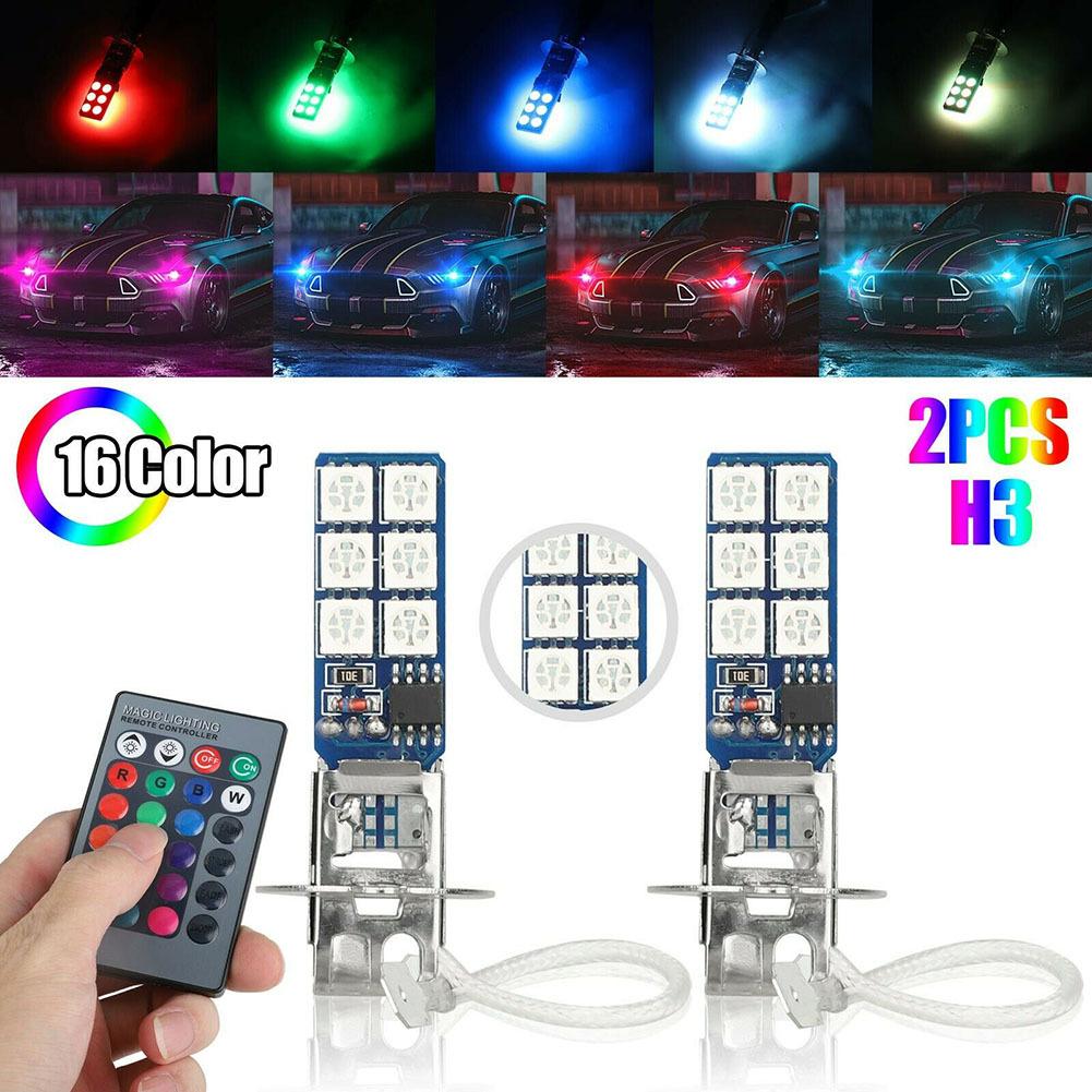 

1 пара автомобильных светодиодных фонарей H3 5050 12smd RGB цветные противотуманные фары с пультом дистанционного управления красный