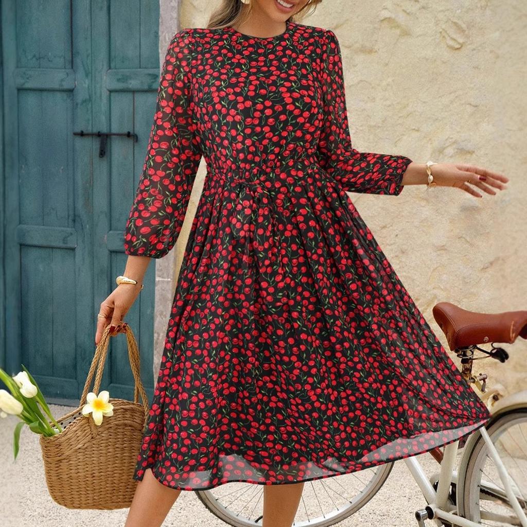 Women's Casual And Fashionable Floral Tie Waist Dress Fashionable Floral Tie Waist Dress