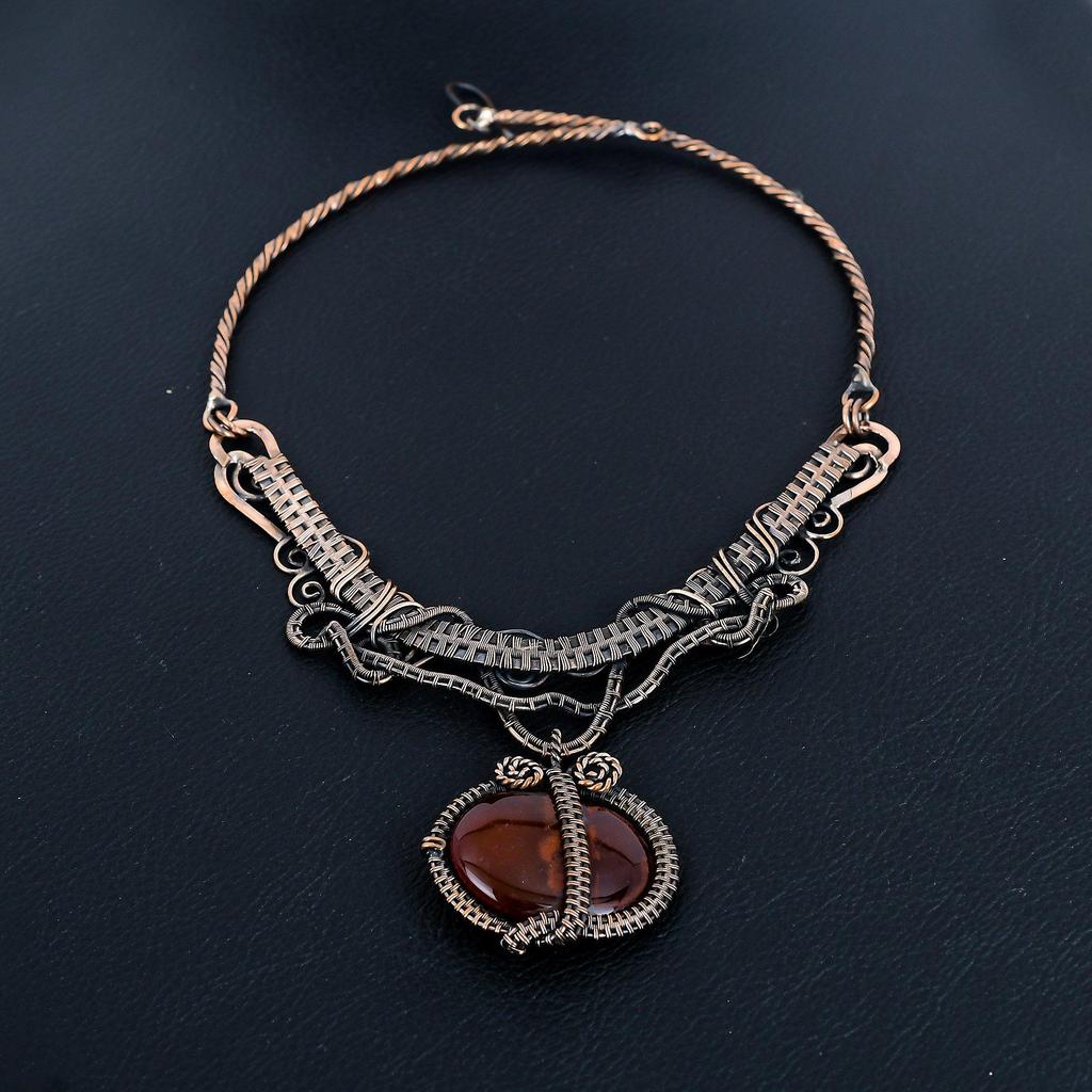 Carnelian Necklace, Natural Gemstone 999 Copper Wire Wrapped Necklace, Handmade Jewelry, Birthday And Anniversary Gift For Her