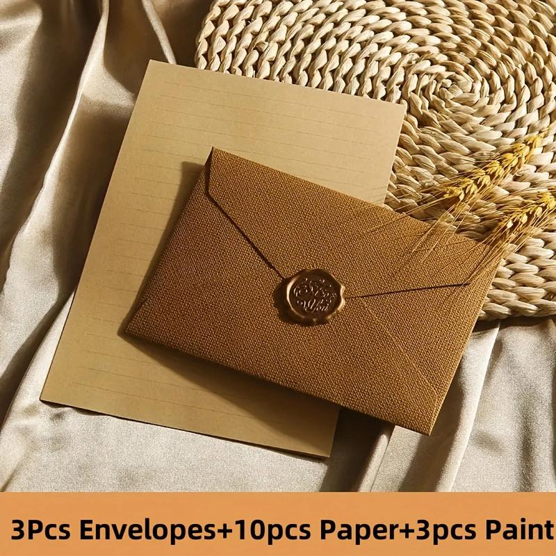 

Luxury Linen Envelope and Letter Set with Wax Seals - Vintage Elegant Style - Perfect for Weddings, Parties & Special Occasions