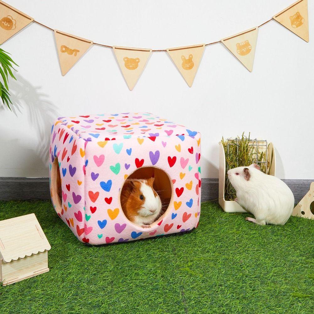 Cozy Washable Guinea Pig Hideout with Cushion Breathable Small Pet Bed Large Size Non-slip Chinchilla Hamster House Rabbit