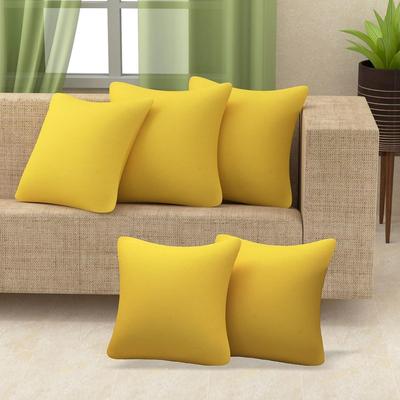 Cotton Canvas Decorative Cushion Covers, (16 X 16 Inches), Set of 5, Yellow, 250 TC