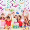 WERNNSAI Watercolor Dinosaur Party Hanging Swirl - 24Pcs Dinosaur Party Decorations for Girls Kids Birthday Baby Shower Foil Whirls Ceiling Streamers