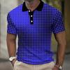 Men's 3D Plaid Print Casual Loose Short Sleeve Polo Shirt
