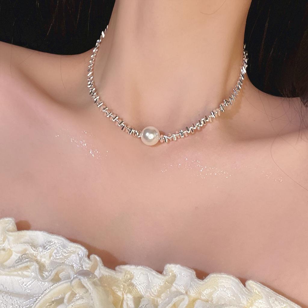 Mermaid Tears Shredded Silver Pearl Necklace Women's High Sense Niche Design Light Luxury Simple Clavicle Chain Versatile Silver Jewelry