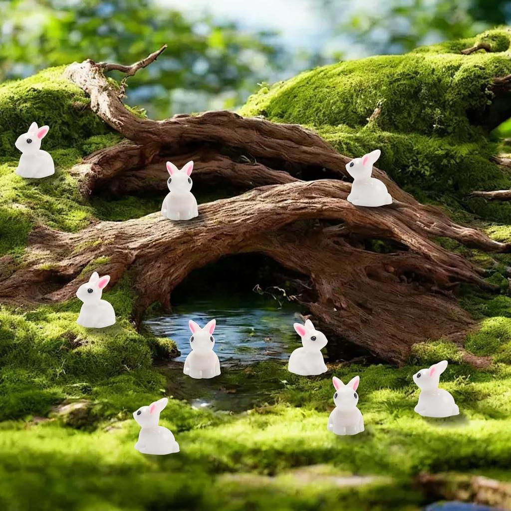100/200Pcs Cute Mini Resin Bunnies Miniature Figures 3D Little White Rabbit Ornament Micro Landscape Dollhouse Decoration Diy