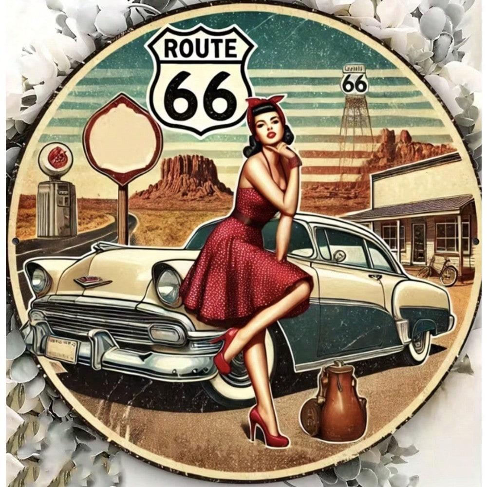 

Вінтажний бляшаний знак Route 66 Металеве настінне мистецтво Ретро Декор Гаража Бару 20x20