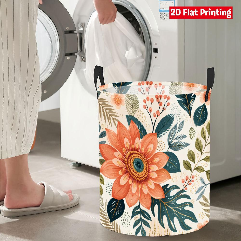 Collapsible Laundry Basket Large Round Waterproof Fabric Hamper Dirty Clothes Storage Bin Toy Organizer with Handles