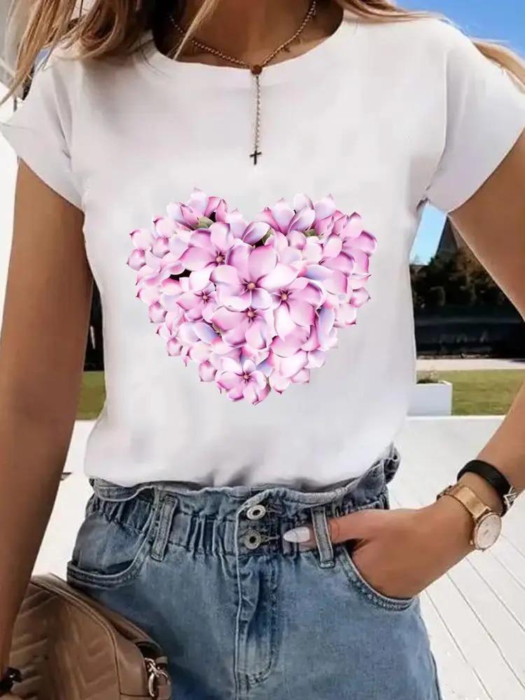 Flower Sweet Trend Cute 90s Tshirt Ladies Fashion Basic Women Graphic Short Sleeve Clothing Tee Top Clothes Print T Shirt