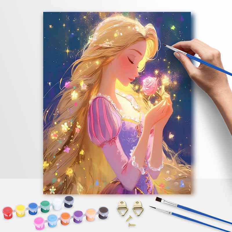 Disney Rapunzel Oil Paint Hand Painting Kit Decoration Classic Style Home Decor Art Princess Wall Crafts Glowing Flower DIY Set Gift