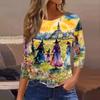 Women's Casual Three-Quarter Sleeve Halloween Print Neck Top for Festive Wear