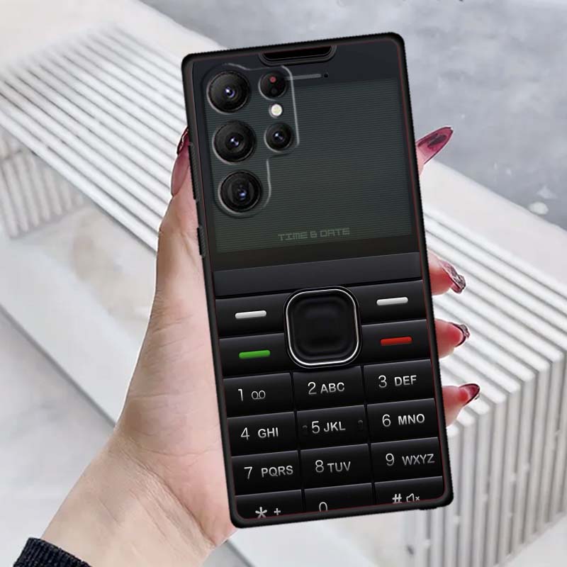 Luxury Vintage Phone Pattern Phone Case For Samsung Galaxy S26 S25 S24 S23 S22 S21 S20 Ultra Plus FE 5G Black Soft TPU