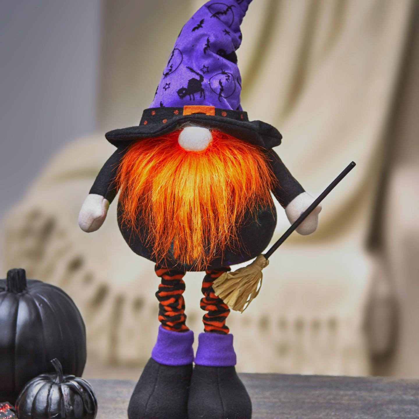 Halloween Spider Stretchable Witch Doll: Luminous Faceless Broom & Hat Ornament