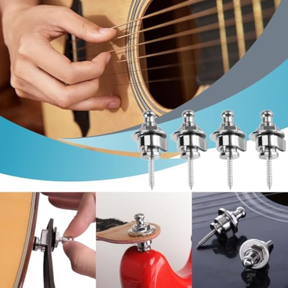 Bestgle 4 pcs guitar strap lock pins silver metal anti-slip strap pins silver instrument electric...