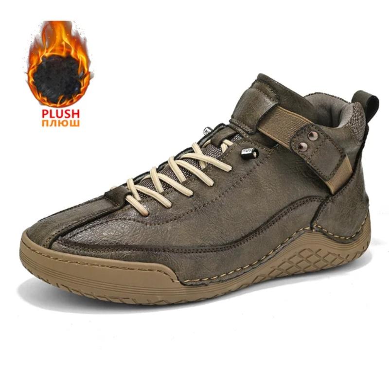 Winter Men Ankle Boots Waterproof Warm Snow Boots with Fur Breathable Leather Mens Winter Casual Shoes High Top Motorcycle Boots