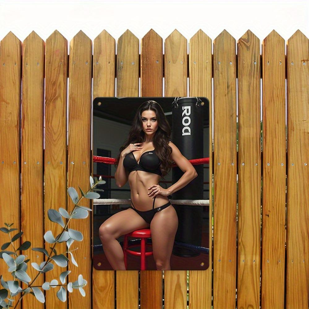 Vintage Sexy Goddess Metal Wall Art 20x30cm Boxing Ring Bikini Girl Decor - Durable Iron Plaque for Kitchen Garden Bedroom Bar B