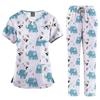 Medical Scrub Set for Women Lightweight Breathable Short Sleeve Top and Elastic Waist Pants with Cartoon Animal Print for Healthcare Professionals