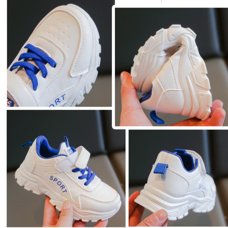 Boys and Girls Leather Surface Sneakers Casual Soft Bottom White Shoes Spring and Autumn New Children Dad Shoes