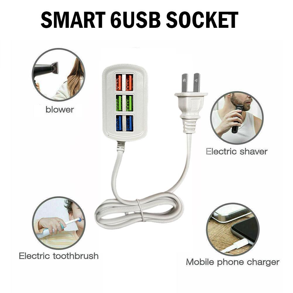 USB Phone Charger Power Strip Multi 6 Ports Universal Adapter Fast Quick Charging Head Socket HUB Splitter Charger