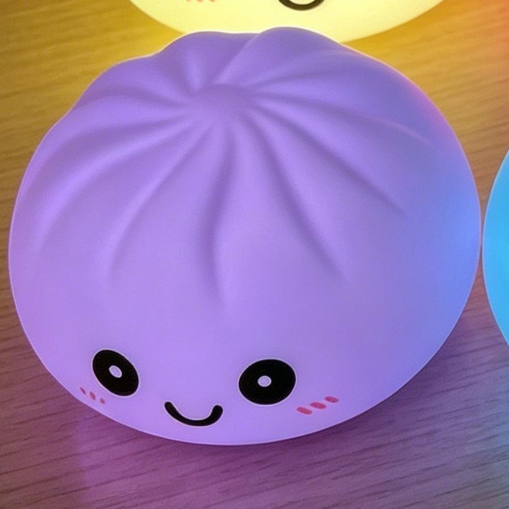 Cute Baozi LED Night Light Soft Silicone Color Changing Bedroom Decor Squishy Toy Simulation Baozi Lamp