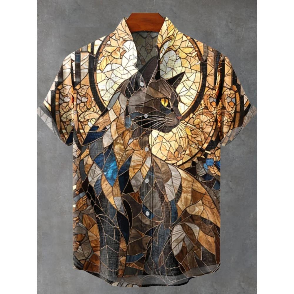 Hawaiian Men’s Short-Sleeve Shirt Casual Puppy 3D Print Rainbow Summer Trend Top