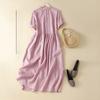 Summer Cotton and Hemp Women's Thin Solid Color Collar Loose Dress