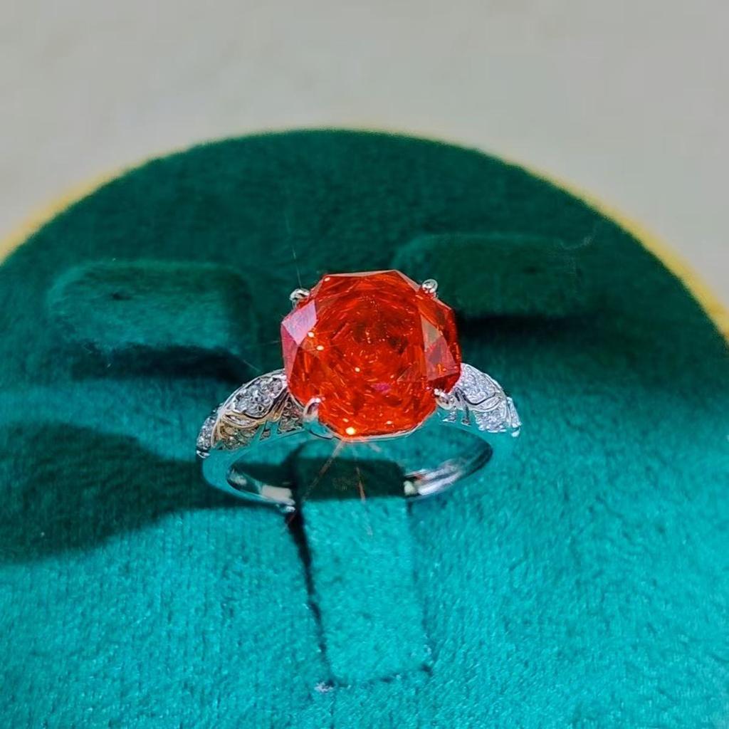 European Style Octagonal Rose Cut High Carbon Diamond & Emerald Women's Ring