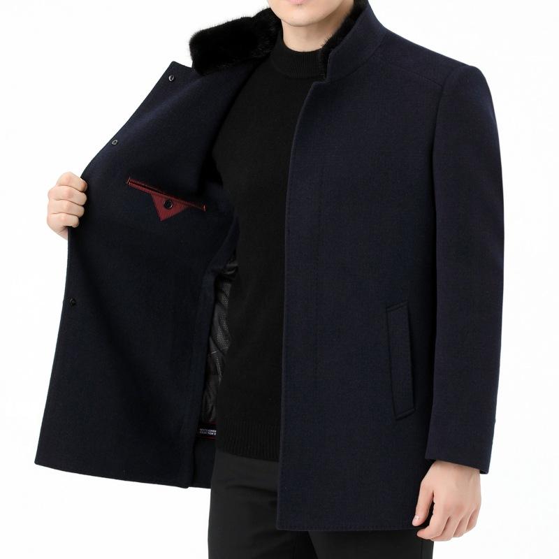 

Зимнее мужское двухстороннее кашемировое пальто, воротник из меха норки средней выдержки, воротник-стойка, утолщенное шерстяное пальто средней длины 195