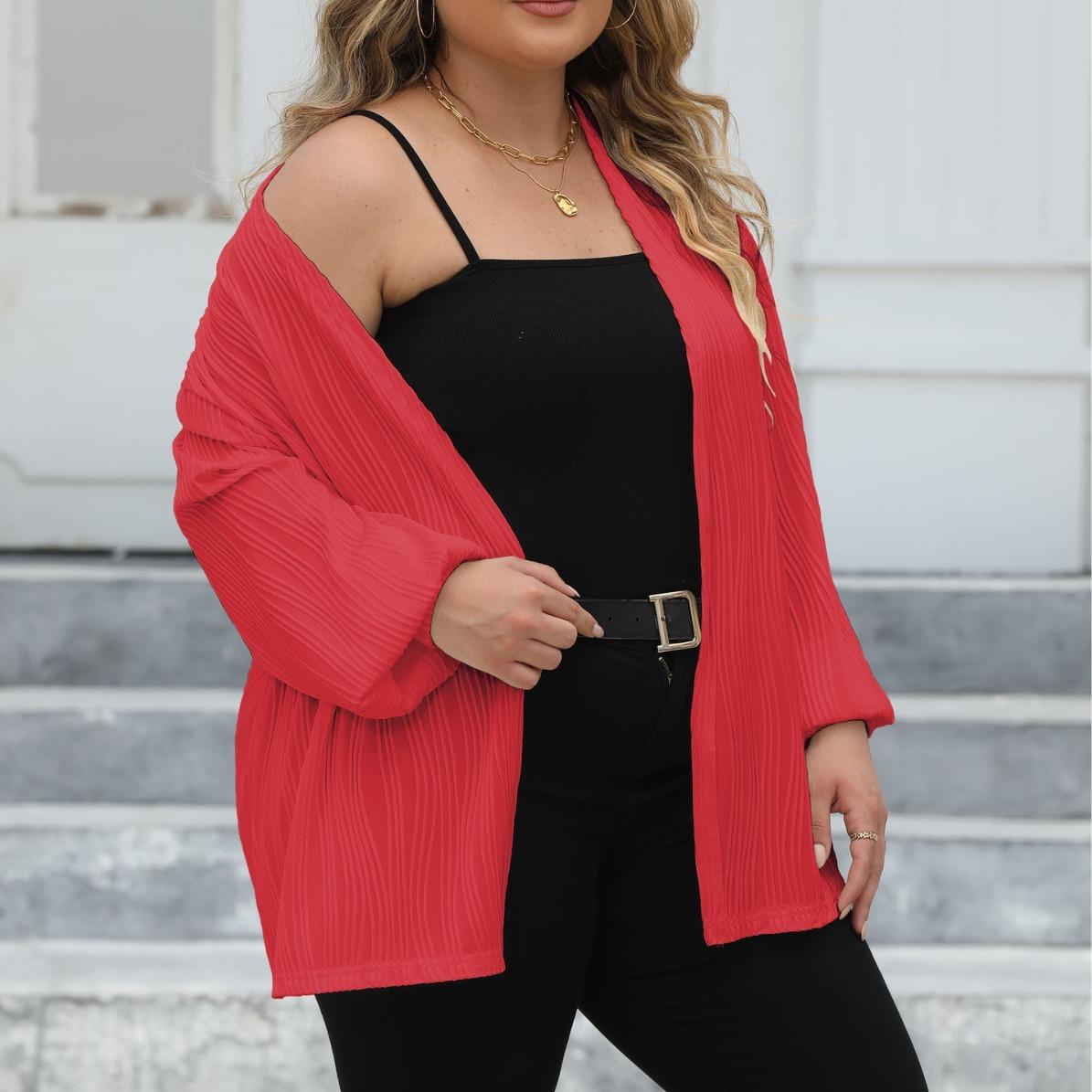 

Весенне-осенний женский кардиган больших размеров, повседневная свободная куртка, удобные топы с длинными рукавами, рубашка-кондиционер с рукавами-фонариками 3XL