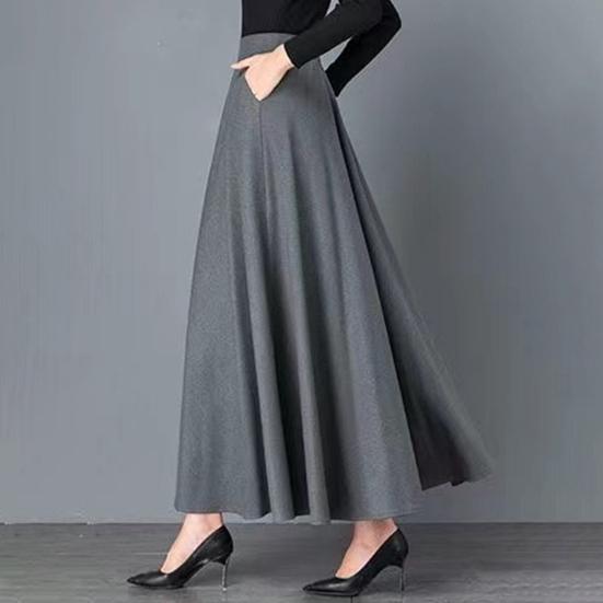 Maxi Skirt High Waist A-Line Long Skirt with Pockets Breathable Slimming Large Hem Design Office Lady Skirt
