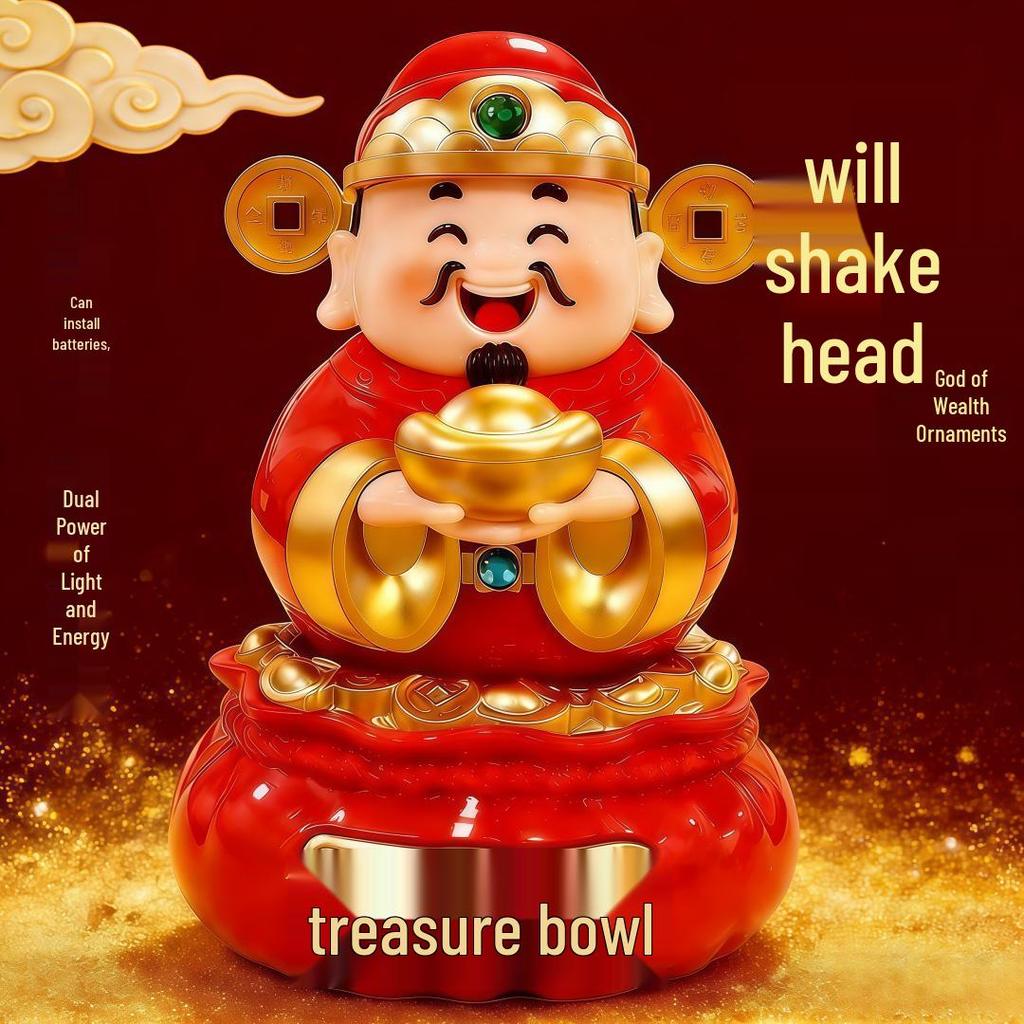 Solar-Powered God of Wealth Shaking Head Ornament - Creative Office Desktop Decoration for Wealth Attraction and Opening Ceremonies