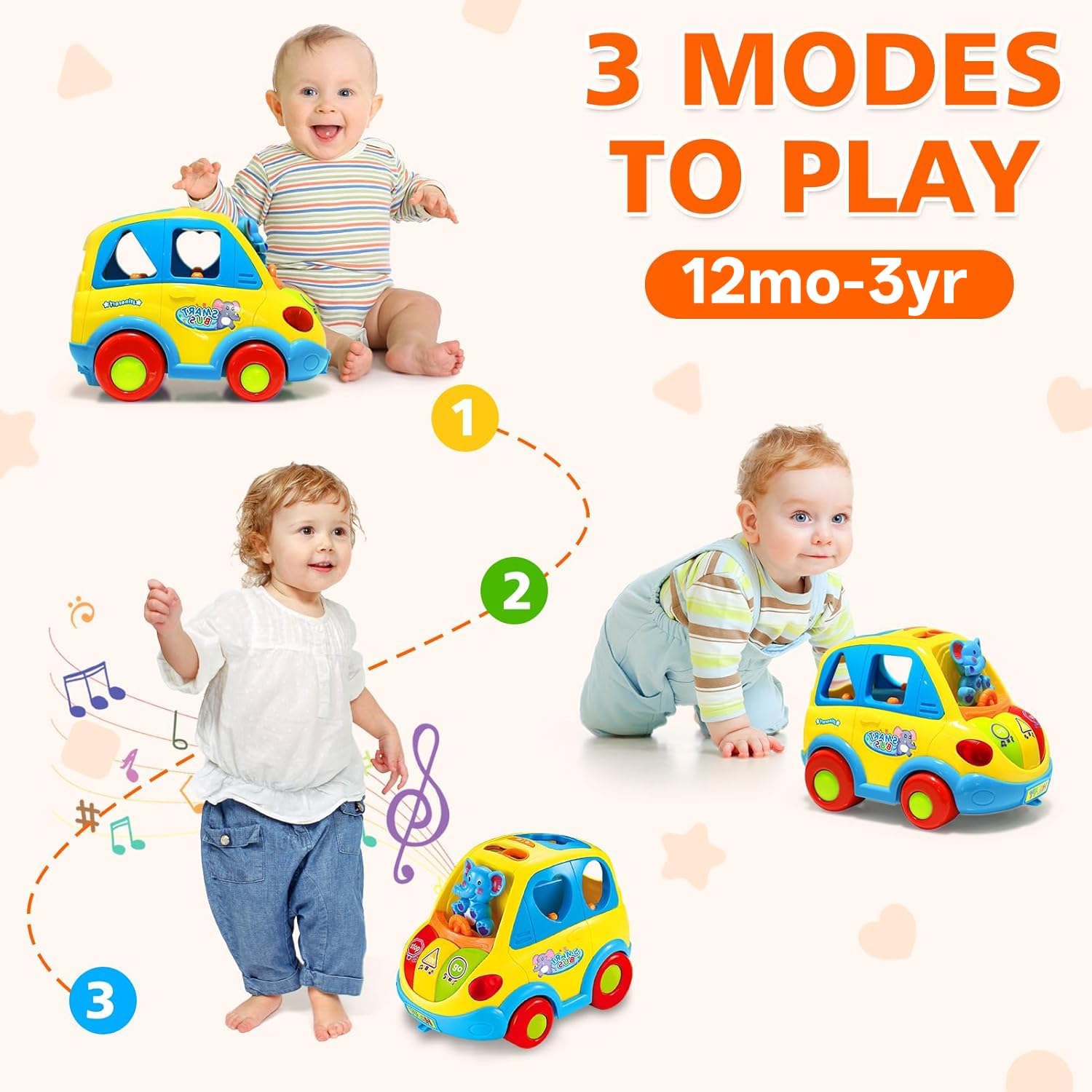 Baby Toys for 1 Year Old Boy Girl Gift Musical Bus Baby Toys 6-12-18 Months Toddler Early Learning Montessori Crawling Toy for 1 2 3 Year Old Boy