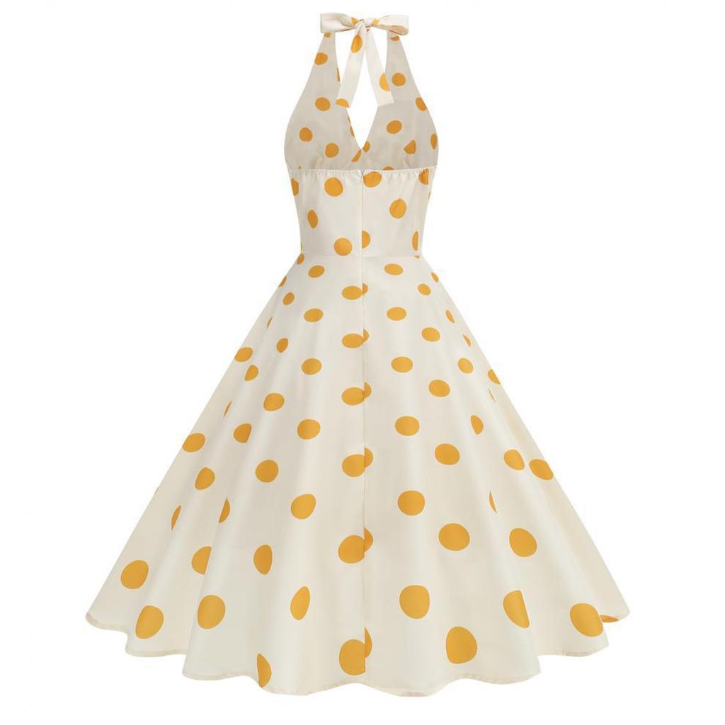 Women's Retro V Neck Polka Dot  Temperament Dress
