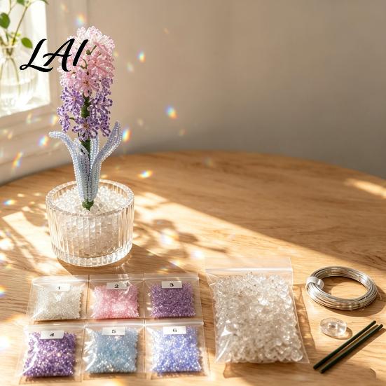 Handmade Floral Craft Kit DIY Beaded Hyacinth Kit 3D Beading Flower Art Crafts Set Making Themed for Kids Adults Beginners Project