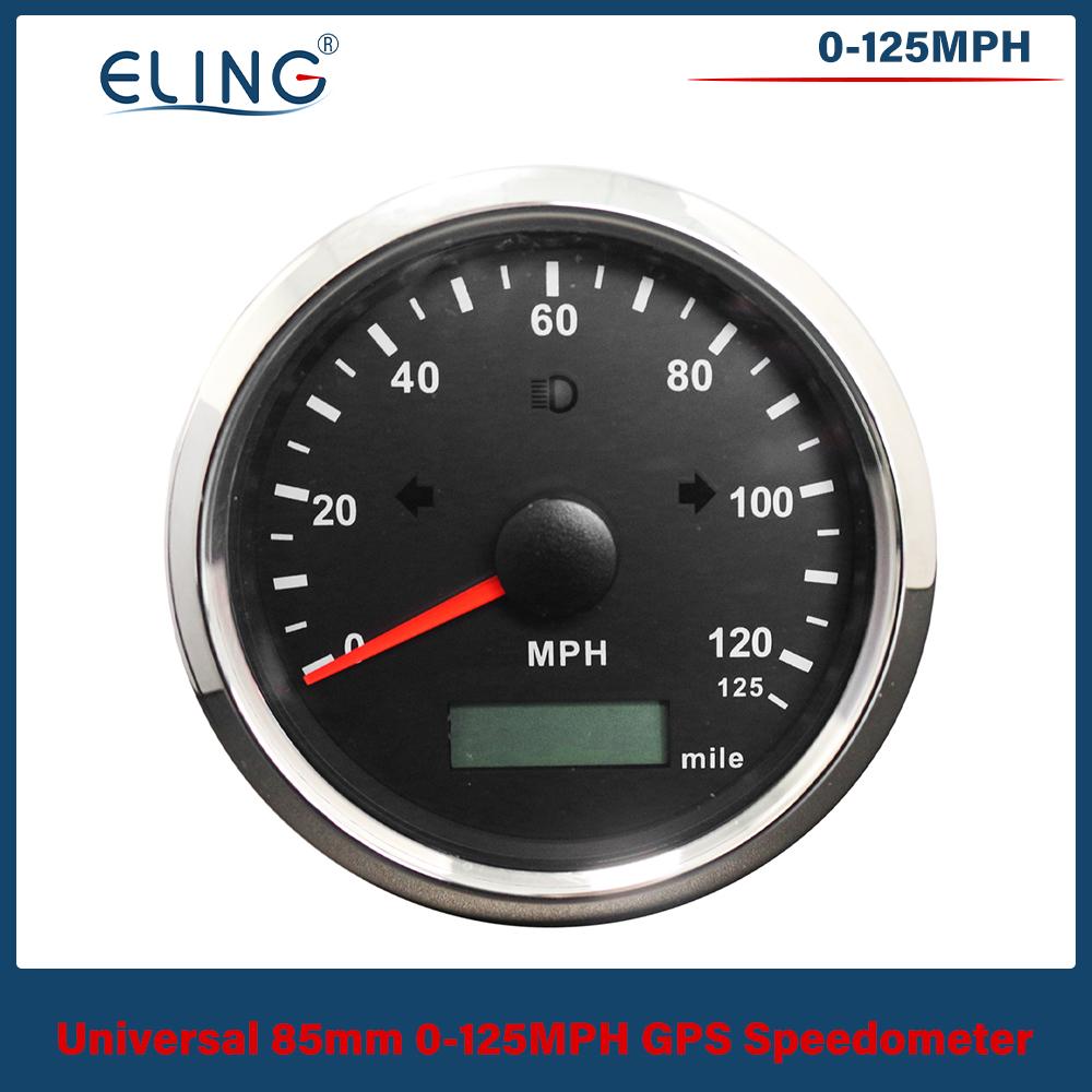 ELING 85mm GPS Speedometer 0-125MPH 0-160MPH 0-200MPH Odometer Left Right High Beam with Red Yellow Backlight for Auto Truck RV
