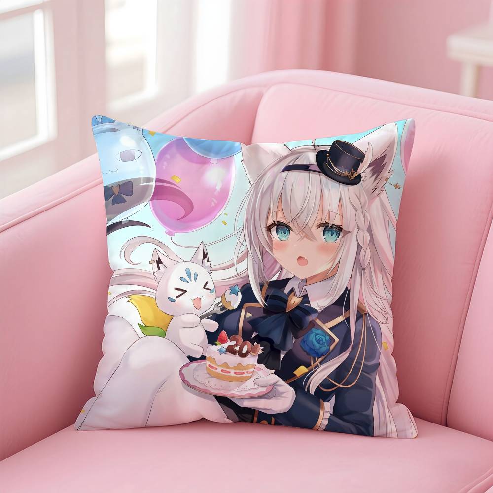 Cute S-Shirakami F-Fubuki Pillow Case Comfort Sofa Bed Silky elegant Invisible zipper Custom Decorative cushion cover