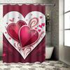 Elegant Red and White Heart Artistic Waterproof Shower Curtain for Bathroom Decor, High-Quality Material and Easy to Clean
