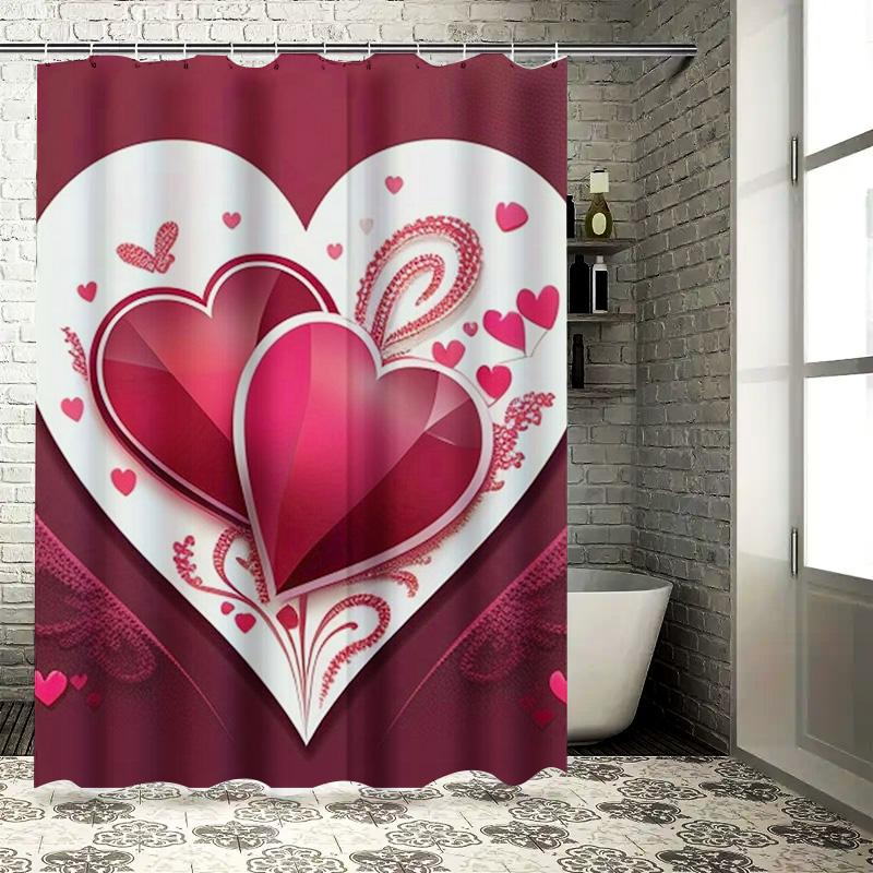 Elegant Red and White Heart Artistic Waterproof Shower Curtain for Bathroom Decor, High-Quality Material and Easy to Clean
