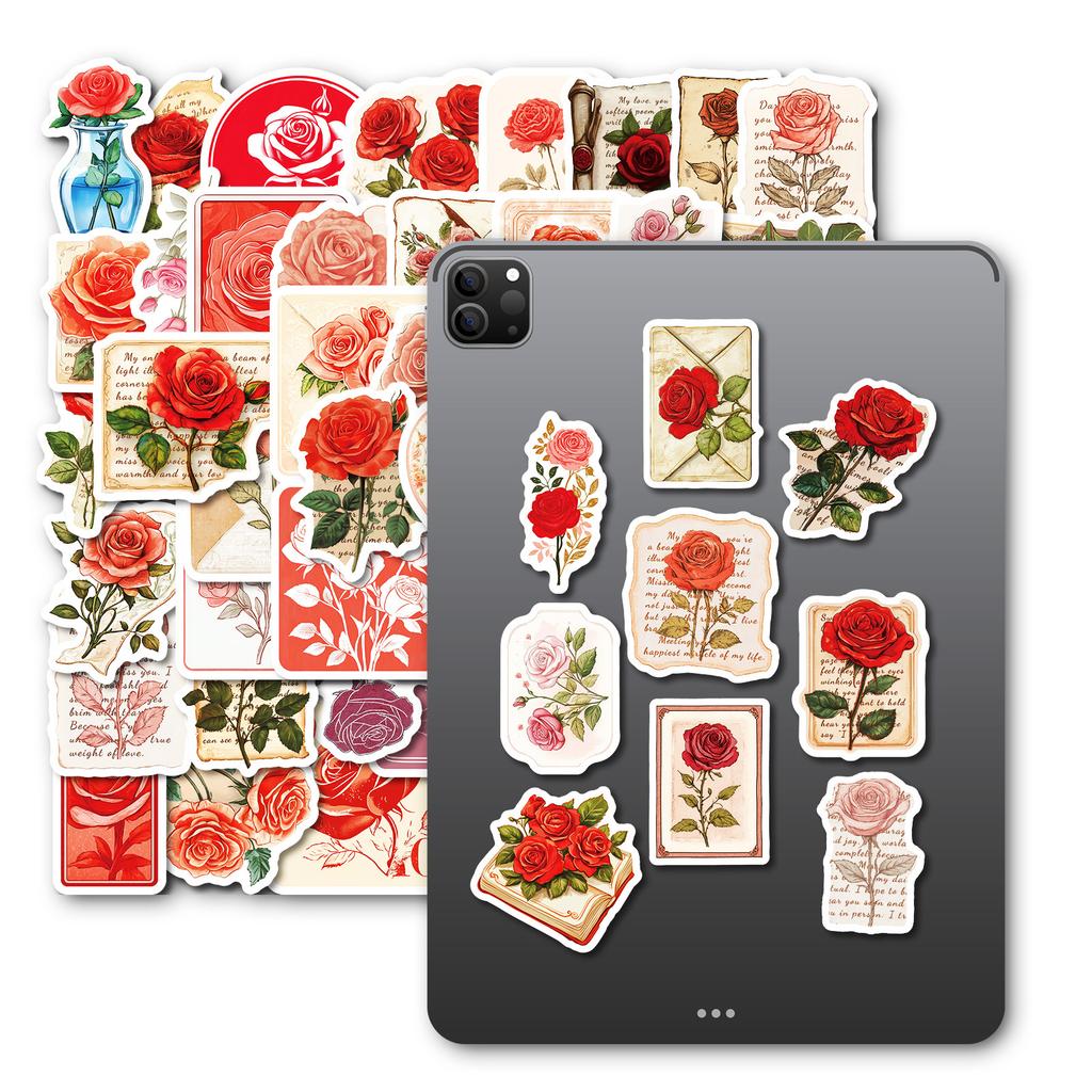 50Pcs Vintage Rose Stickers Set - Romantic Graffiti Decals for Valentine's Day & Journal Decor