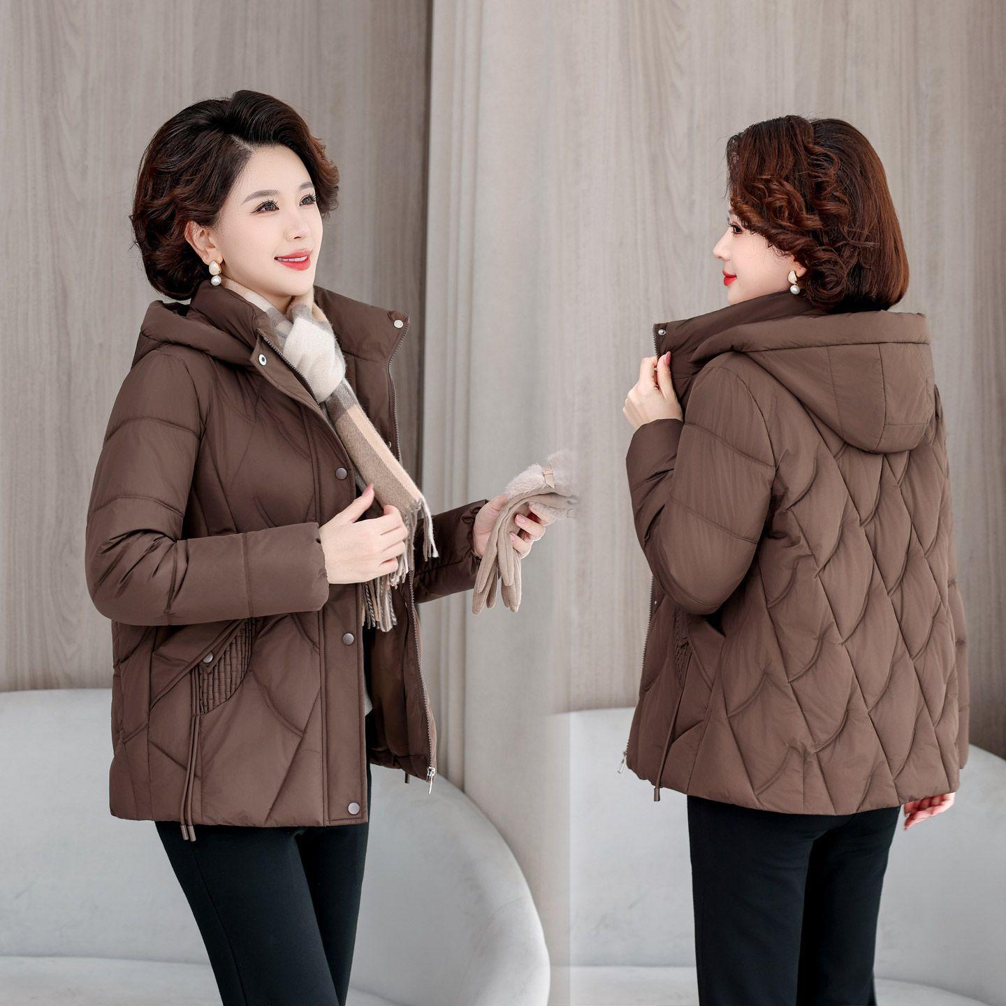 

Зимнее теплое хлопковое пальто для женщин Модная утолщенная пуховая куртка для мам среднего возраста Зимняя верхняя одежда 5XL кофейный
