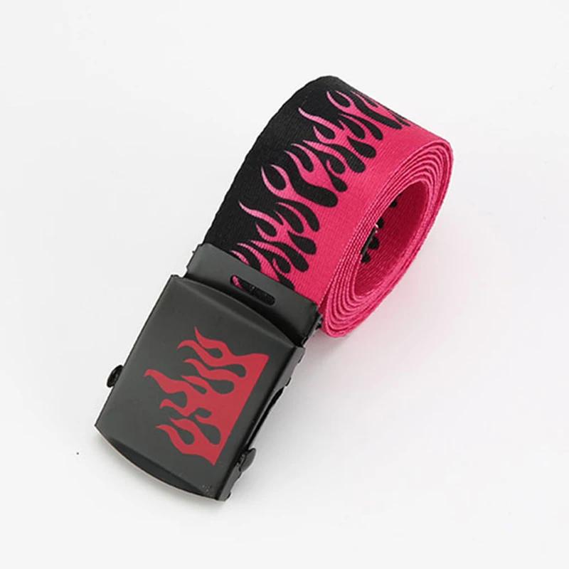 120cm Fashionable Hip-hop Korean Style Trendy Canvas Belt for Men and Women, Personalized Casual Flame Belt 120cm